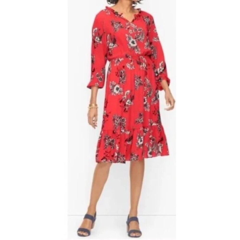 Talbots NWT Red Ruffle Floral Midi Dress Size 3X Plus